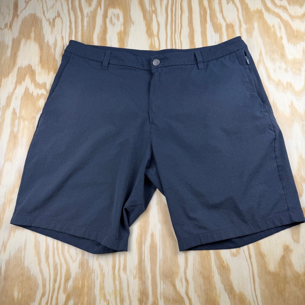 Lululemon Commission Golf Shorts Mens 36 Navy Blue Grid Pattern 9 Inch Inseam